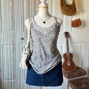 maurices blue and white lace floral tank top